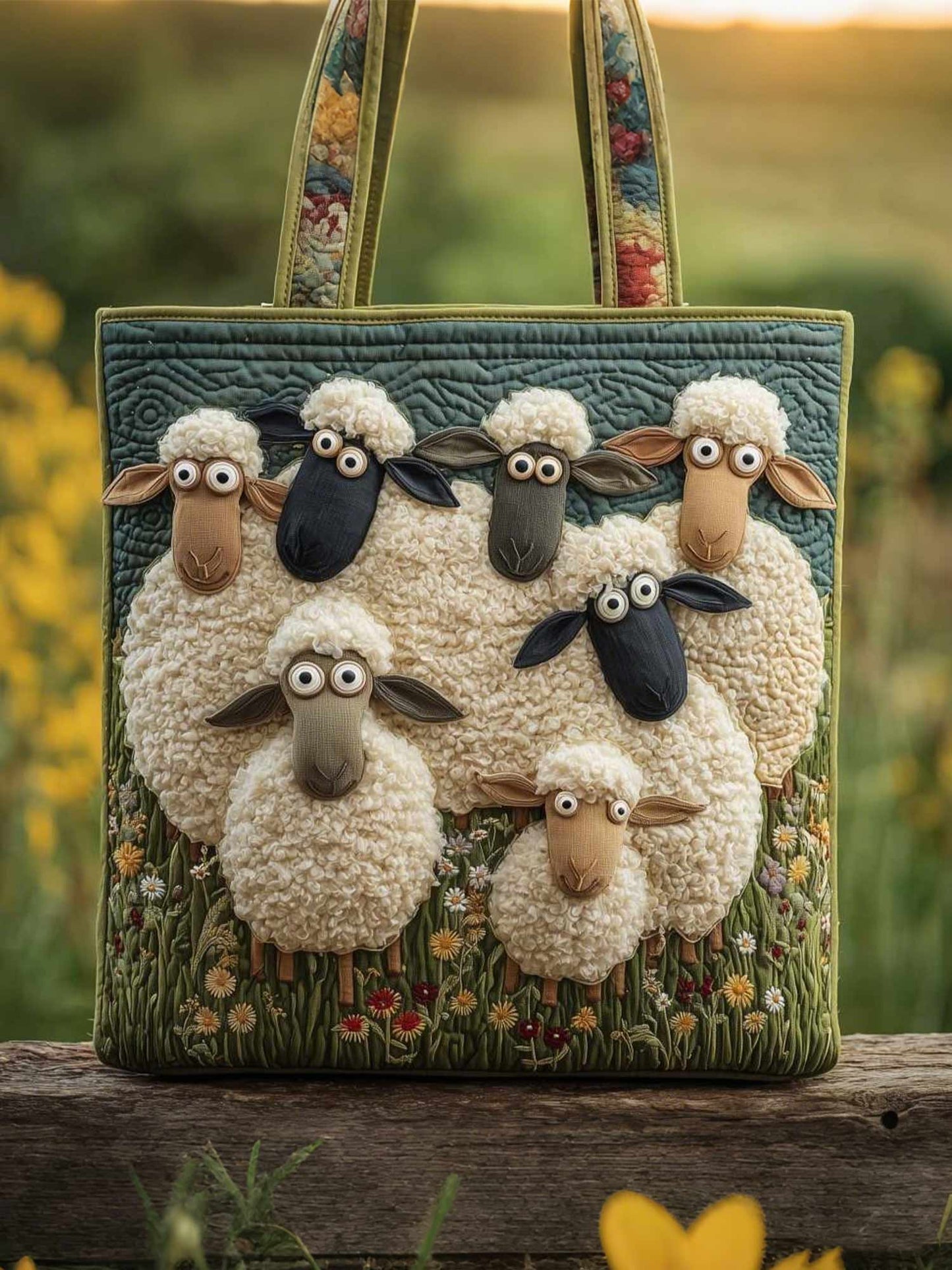 Whimsical Sheep Quilted Tote Bag