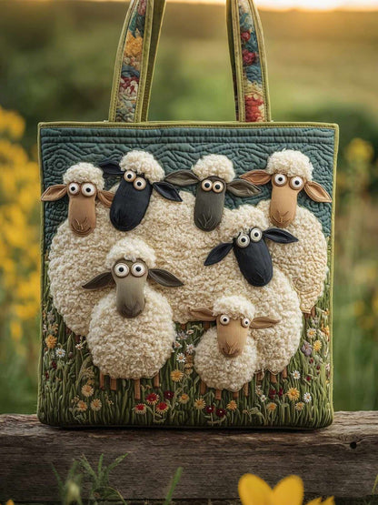 Whimsical Sheep Quilted Tote Bag