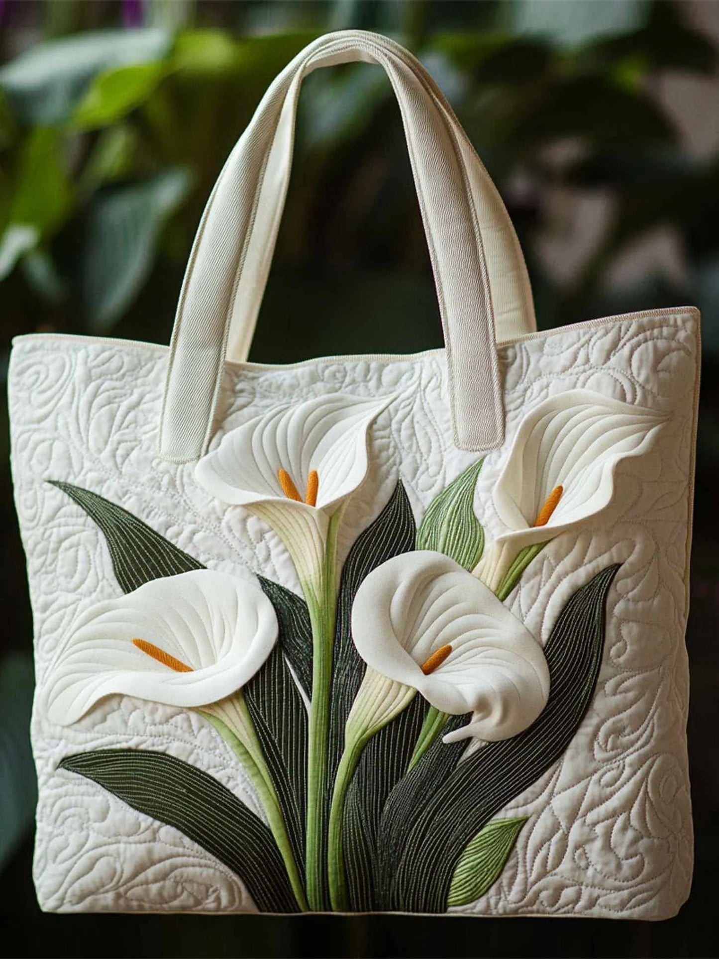 White Calla Lily Quilted Tote Bag