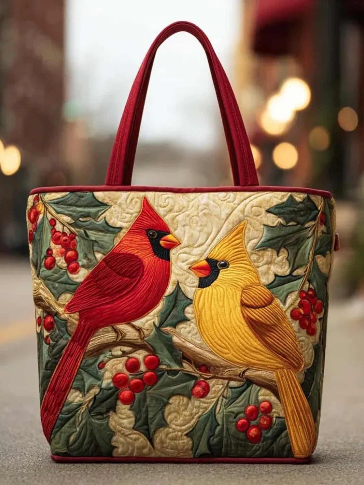 Snow Cardinal Quilted Tote Bag