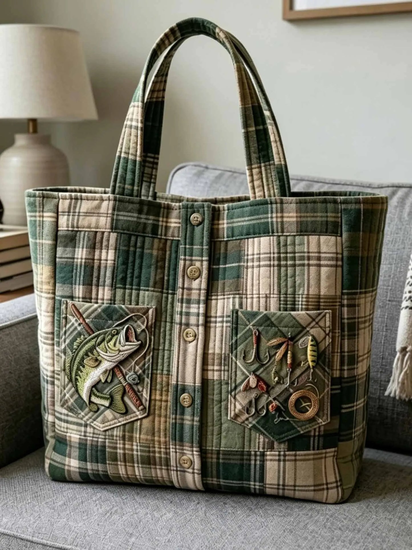 Angler Patch Shirt Quilted Tote Bag