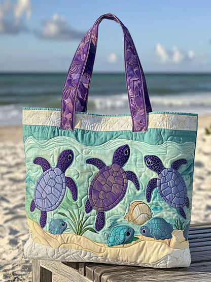Different Turtles Quilted Tote Bag