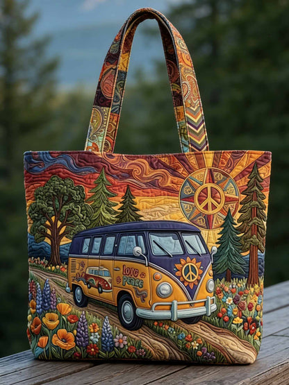 Sunset Hippie Van Quilted Tote Bag