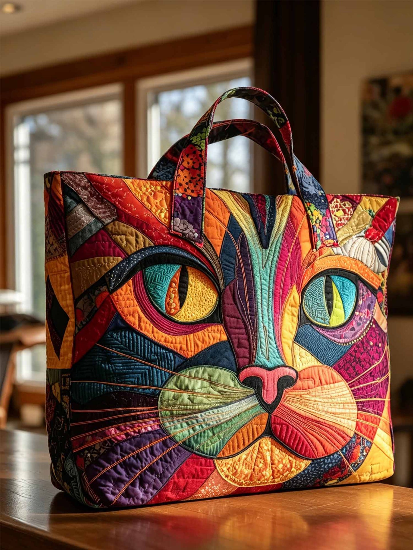 Cat Face Quilted Tote Bag