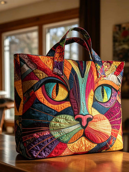 Cat Face Quilted Tote Bag