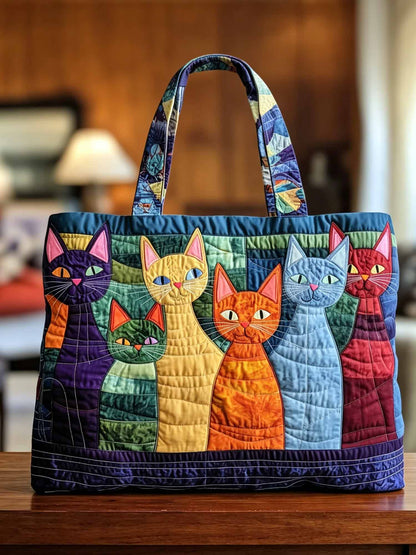 Whimsical Cat Quilted Tote Bag