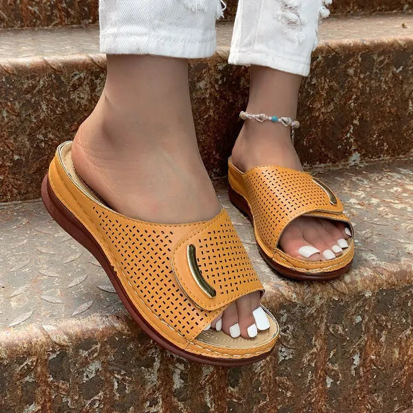 Peep Toe Hollow Out Wedge Slippers
