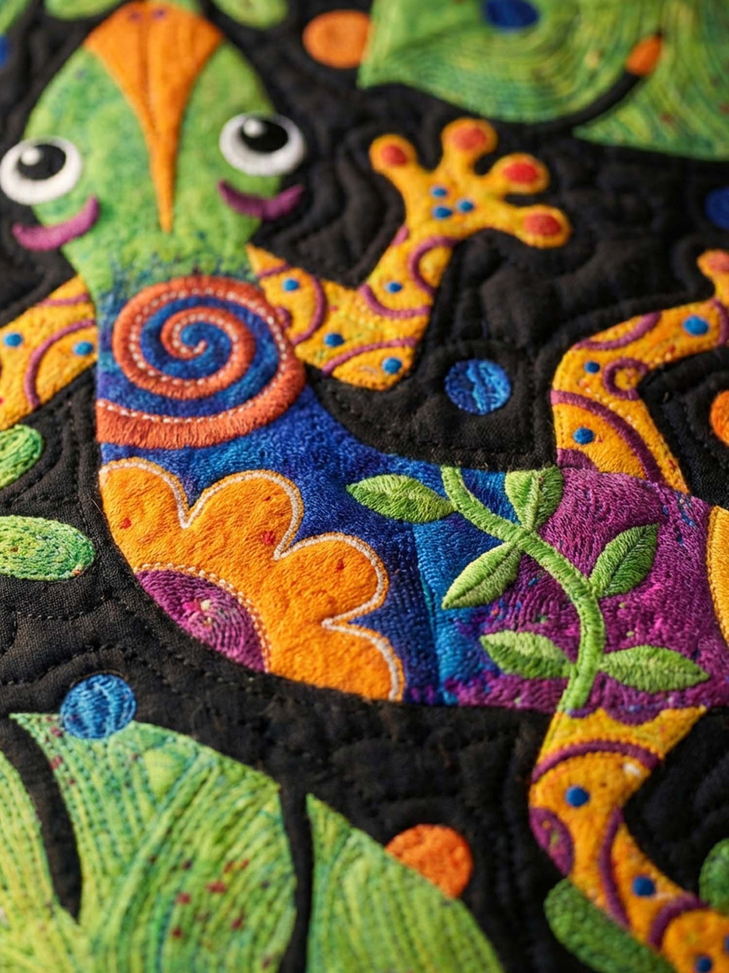 Gecko And Leaves Quilted Tote Bag