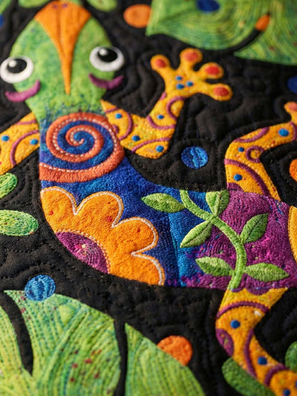 Gecko And Leaves Quilted Tote Bag