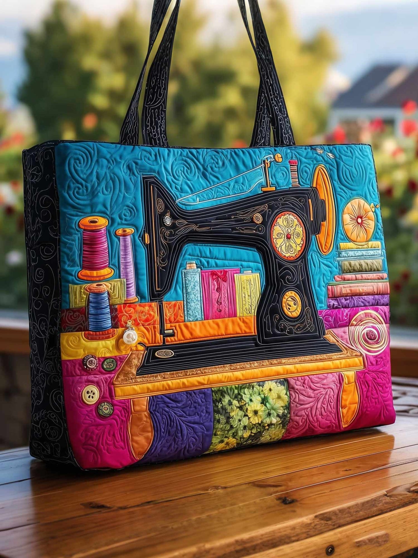 Artistic Sewing Machine Quilted Tote Bag