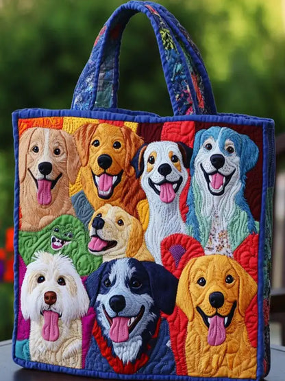 Christmas   Colorful Pup        Quilted Tote Bag