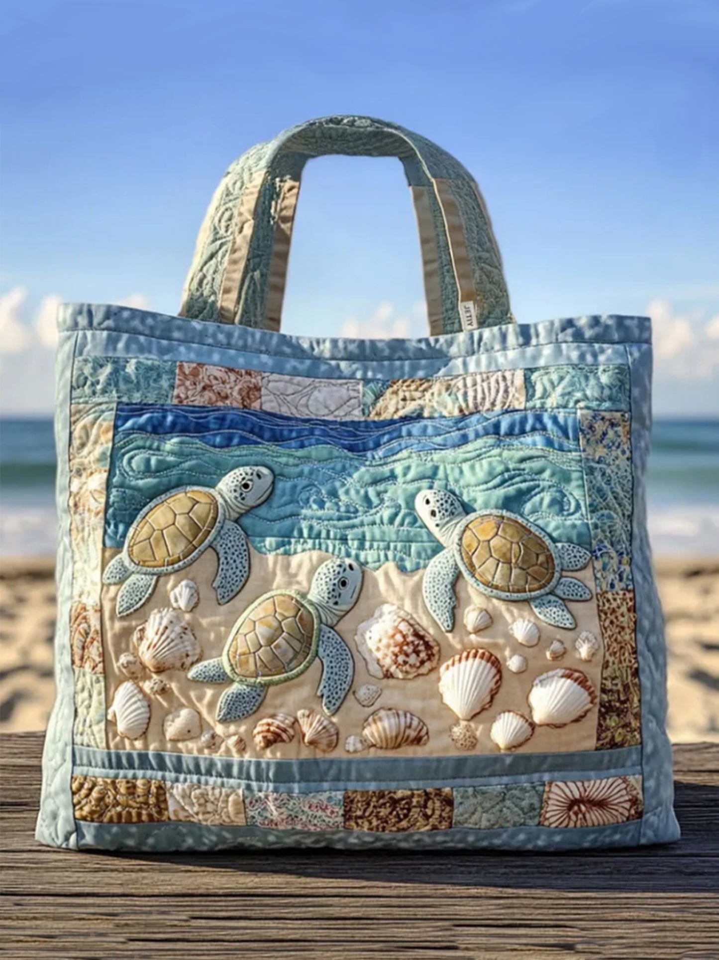 Shell And Turtle Quilted Tote Bag