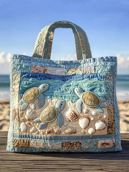 Shell And Turtle Quilted Tote Bag