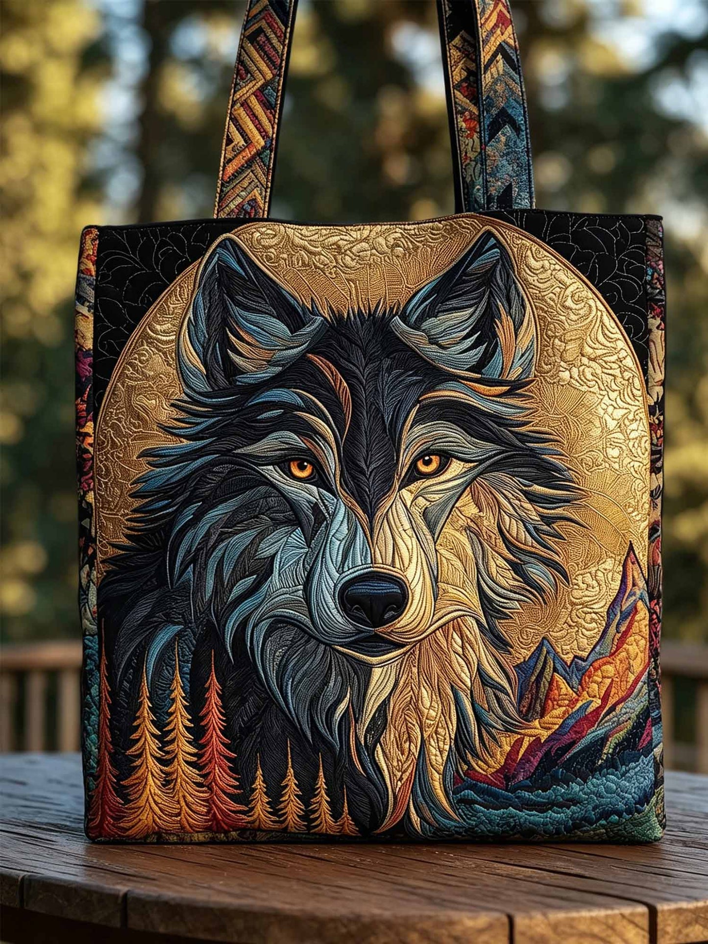 Wolf Quilted Tote Bag