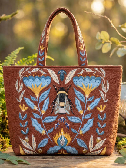 Bees And Flowers Quilted Tote Bag