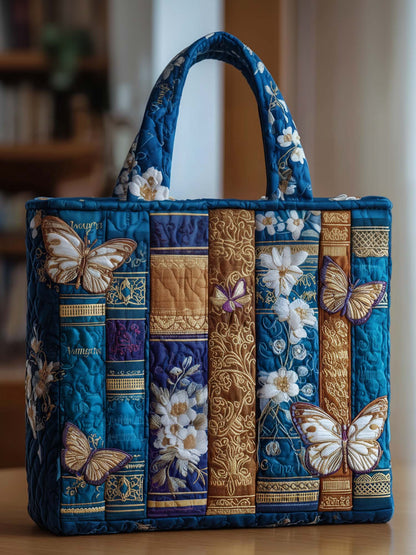 Book And Flower Quilted Tote Bag