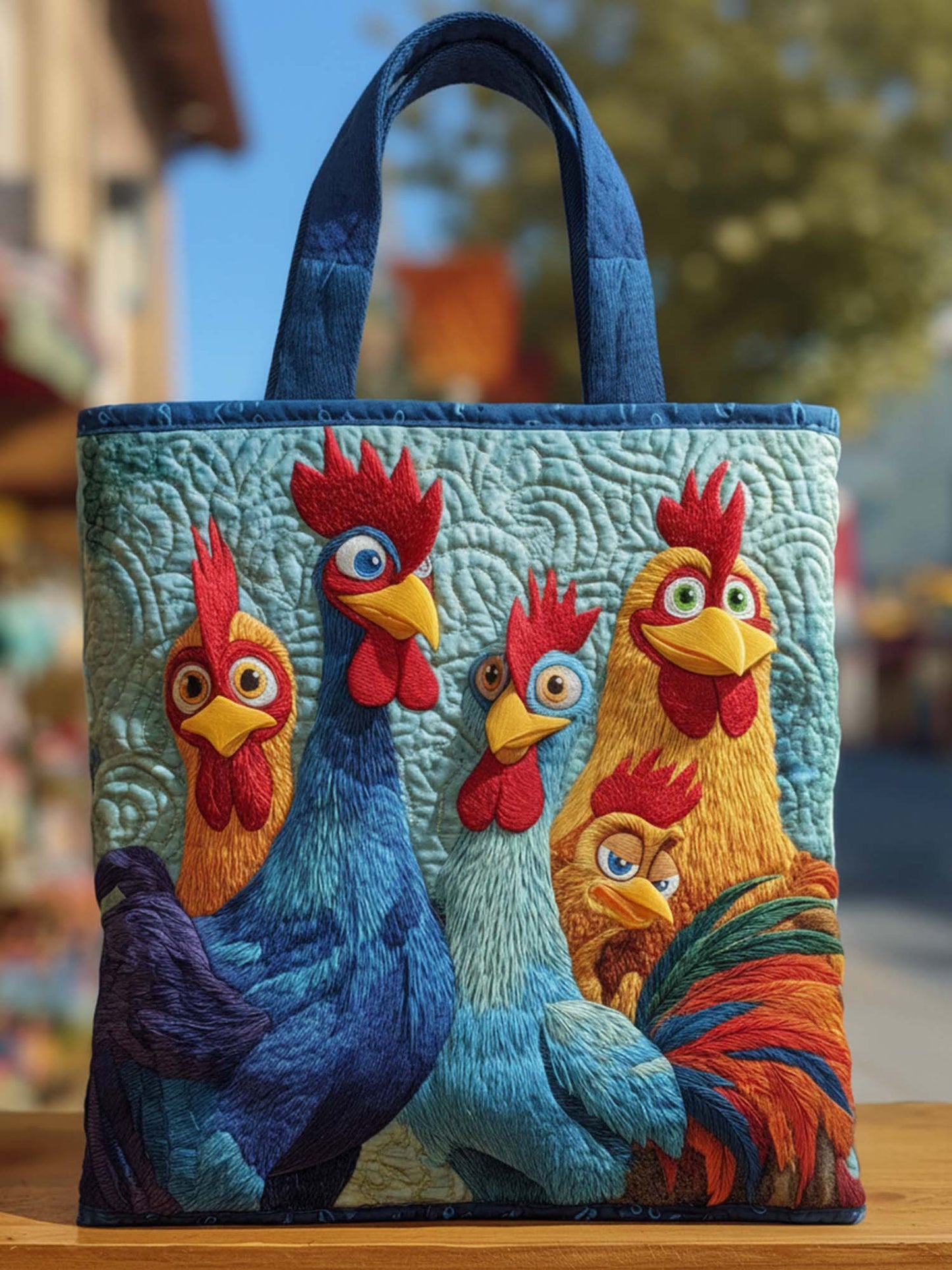 Funky Chicken Quilted Tote Bag