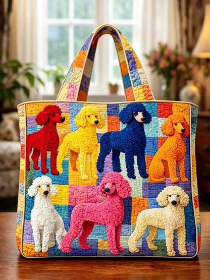 Colored Poodle Puppy Pattern Print Quilted Tote Bag