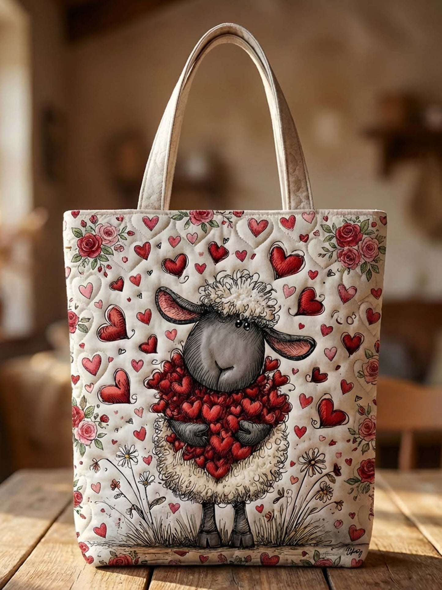 Love Sheep Quilted Tote Bag