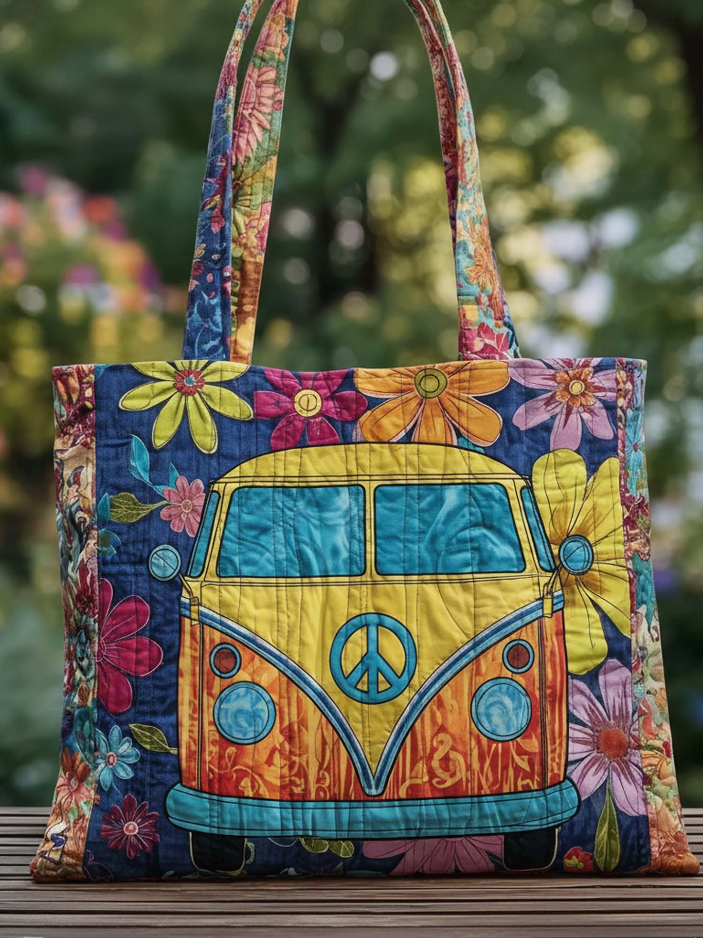 Hippie Van Quilted Tote Bag