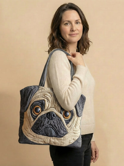 Adorable Pug Quilted Tote Bag