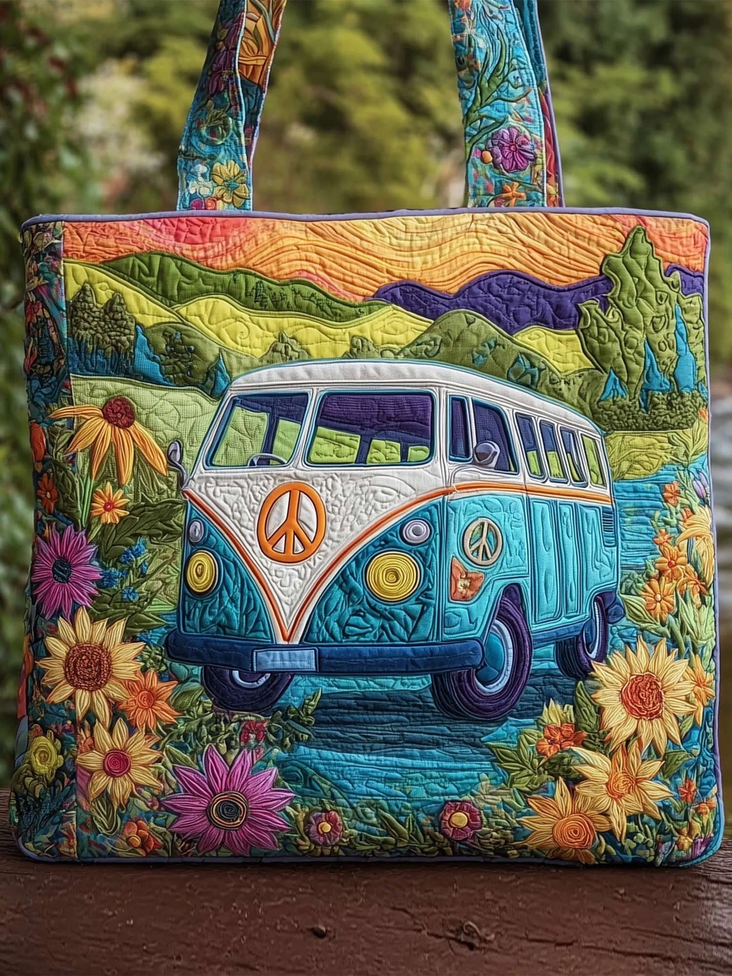 Hippie Van Quilted Tote Bag