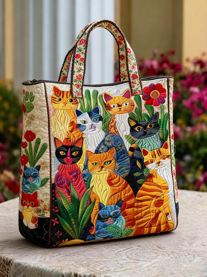 Colorful Cat Patchwork Quilted Handbag