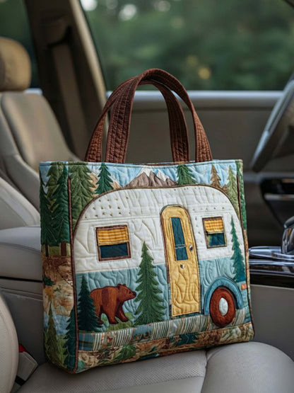 The Bear and the Camping Van Quilted Tote Bag