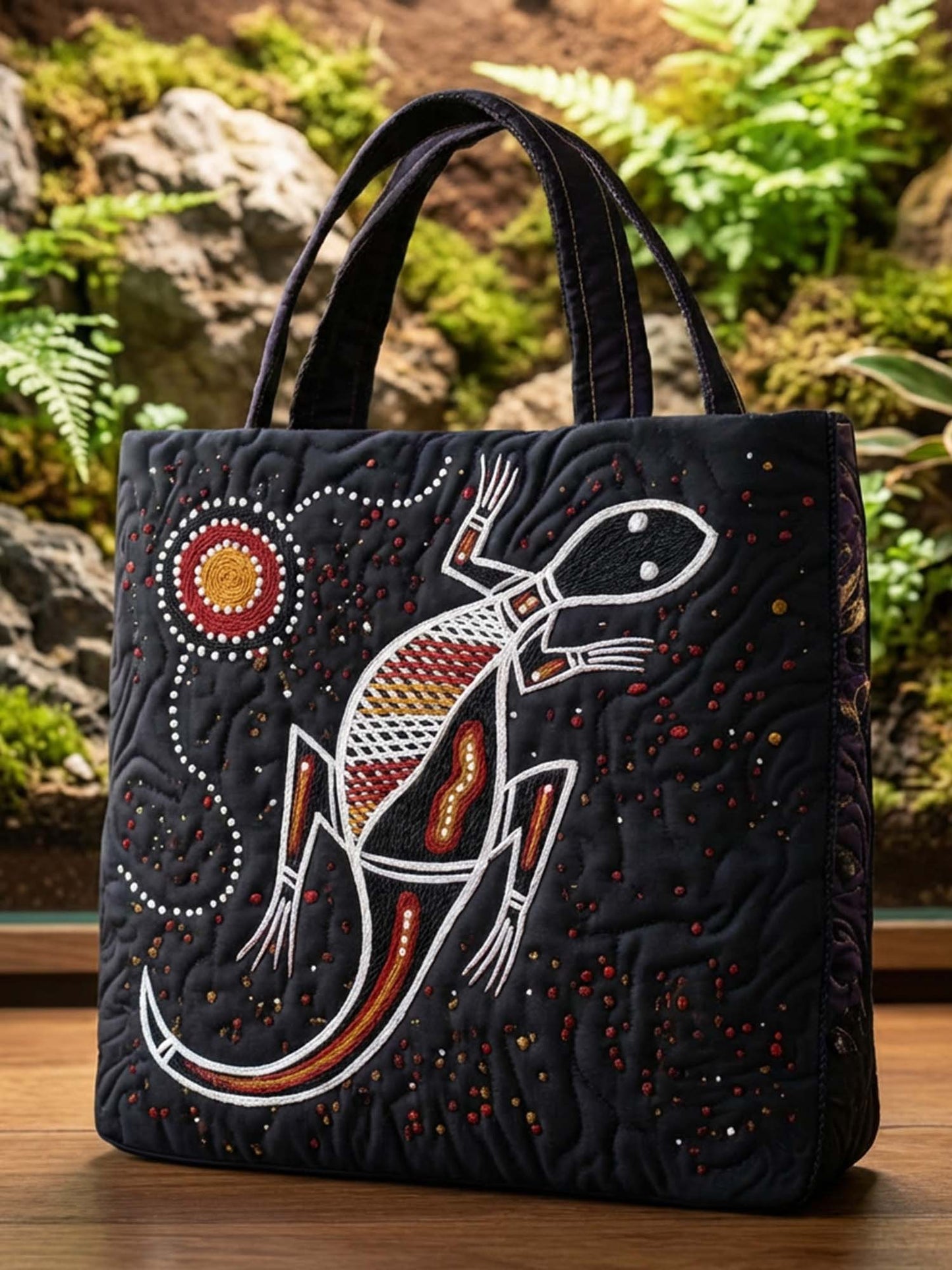 Retro Ethnic Gecko Quilted Tote Bag
