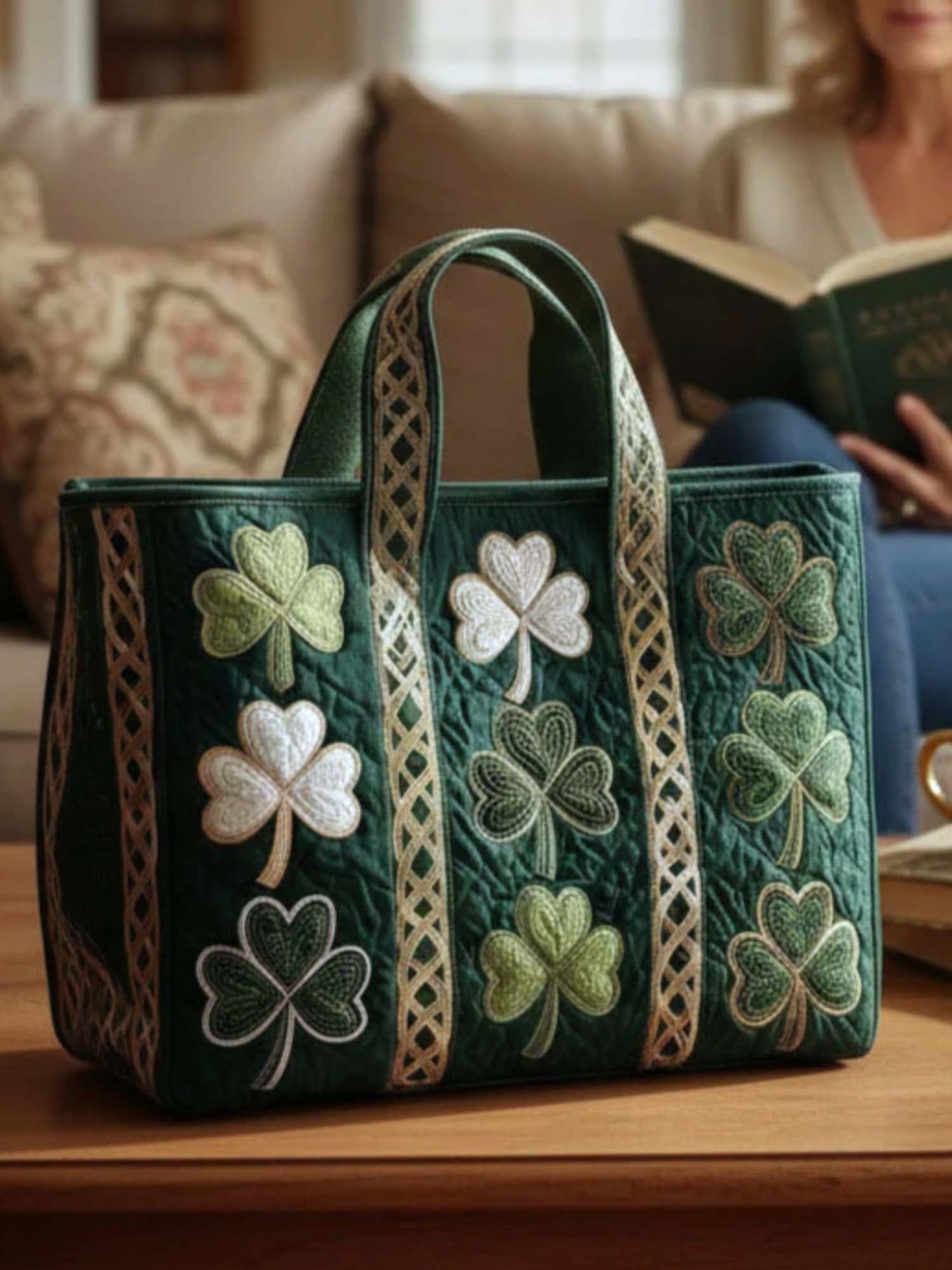 Irish Shamrock Quilted Tote Bag