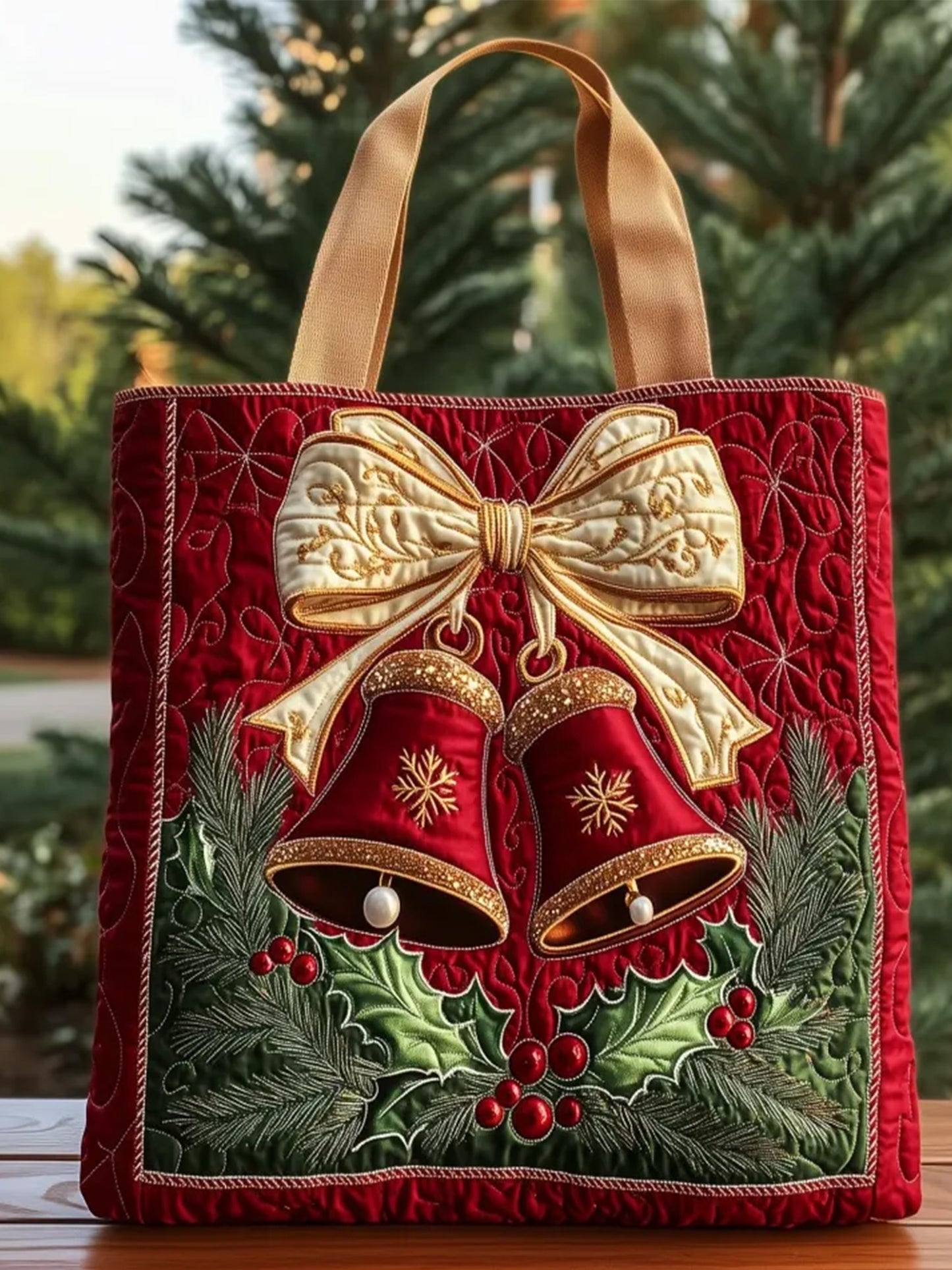 Christmas    Bells Christmas tree   Quilted Tote Bag
