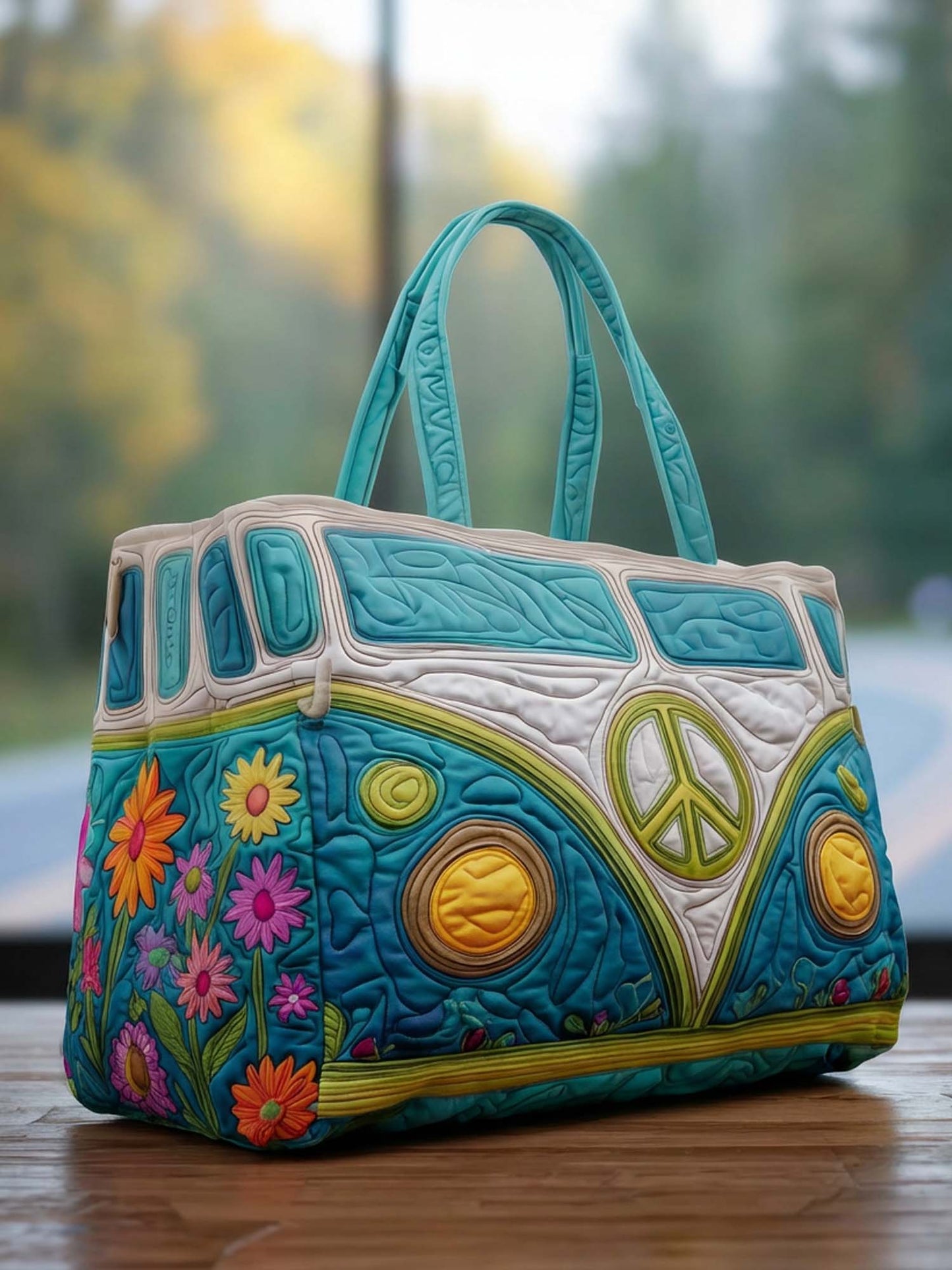 Hippie Van Quilted Tote Bag