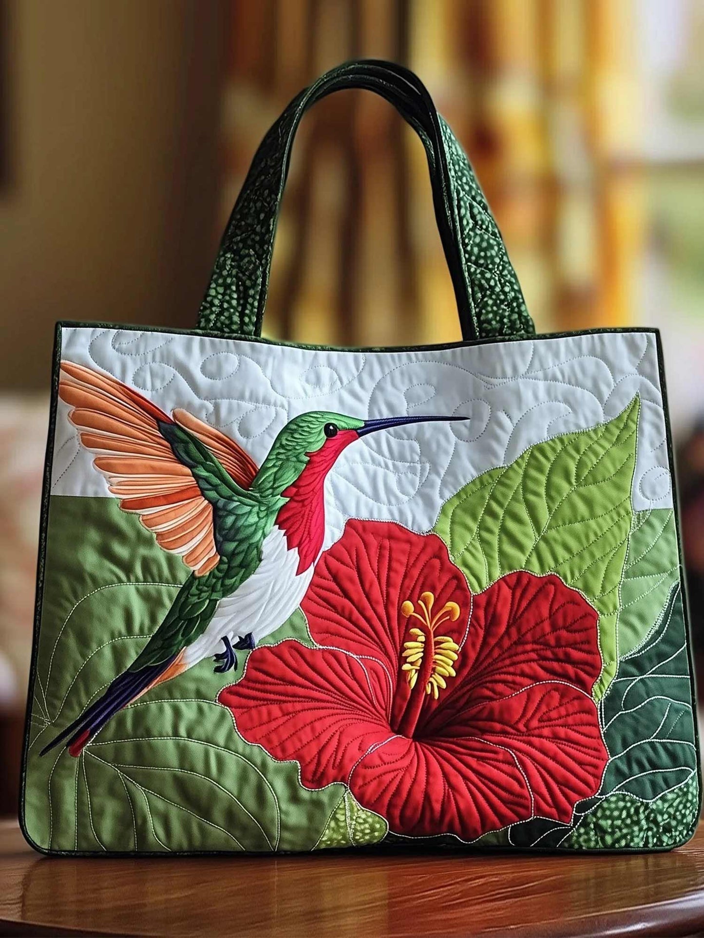 Blooming Hummingbird  Quilted Tote Bag