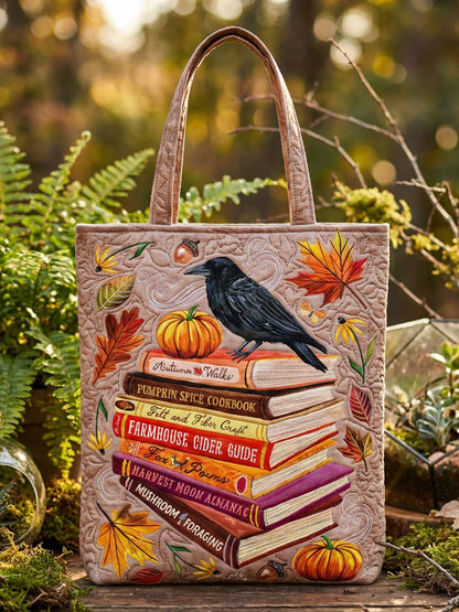 Book And Crow Nature Quilted Tote Bag