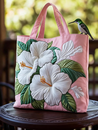 White Hibiscus Quilted Handbag
