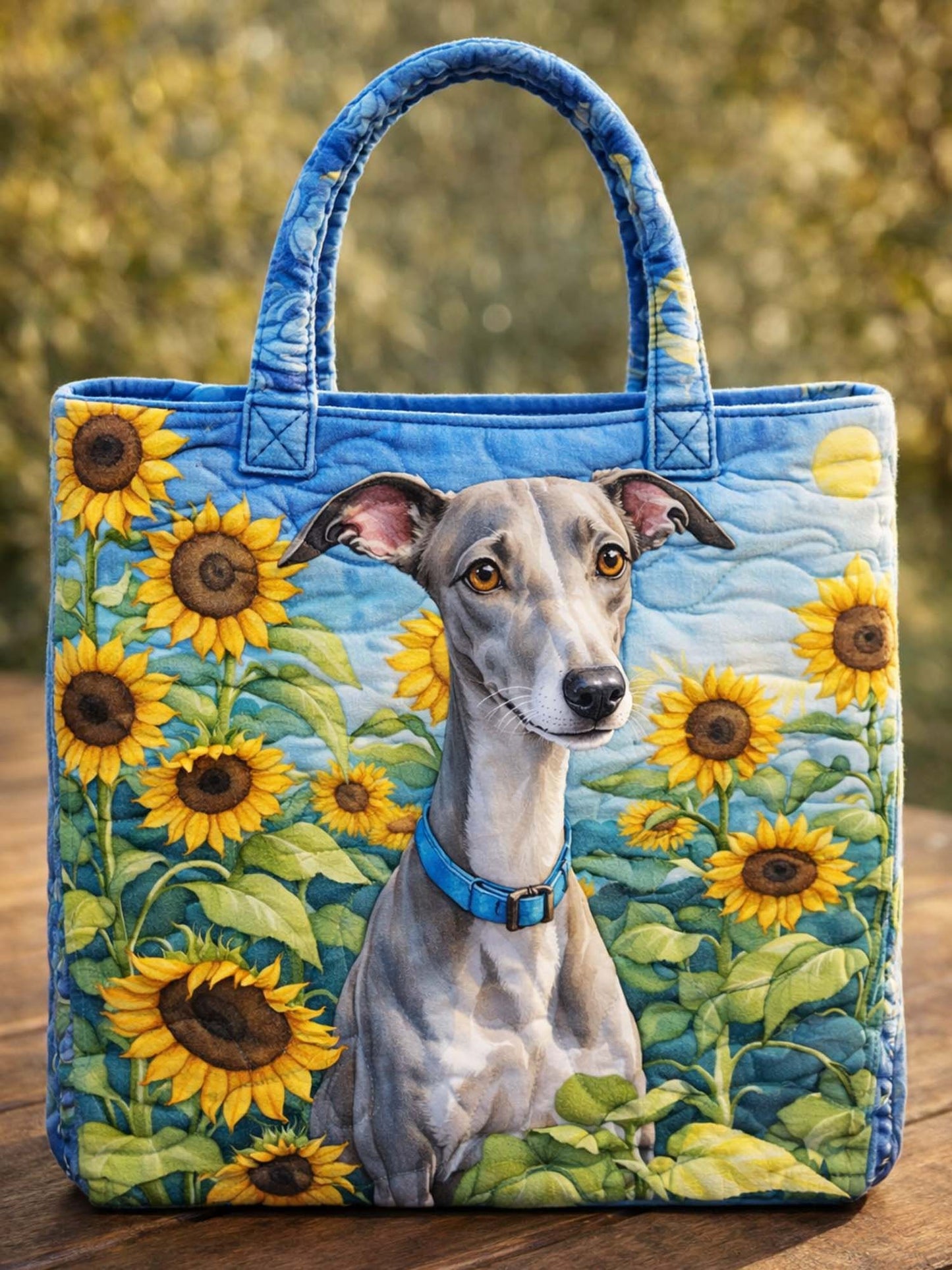 Greyhound Dog Sunflower Quilted Tote Bag