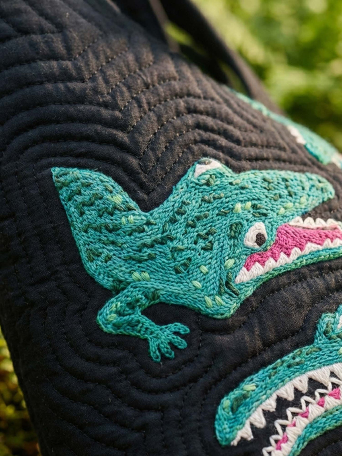 Three Crocodiles Quilted Tote Bag