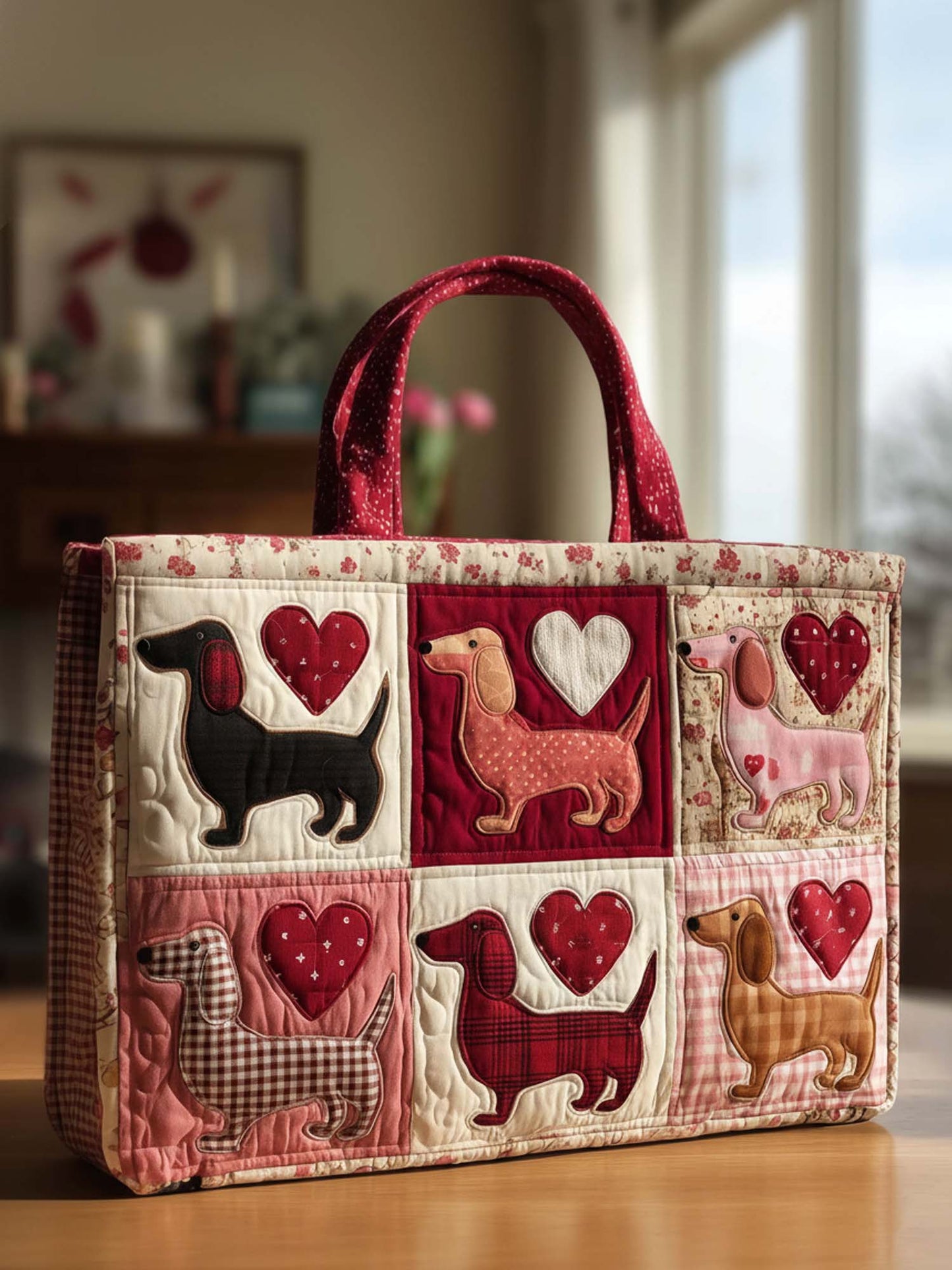 Puppy And Hearts Quilted Tote Bag