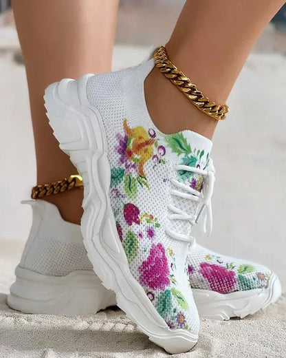 🔥Last Day 60% OFF — Floral Print Lace-up Breathable Orthopedic Sneakers