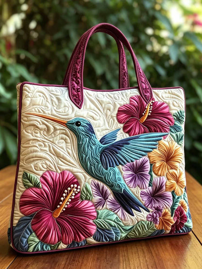 Elegance Hummingbird Quilted Tote Bag