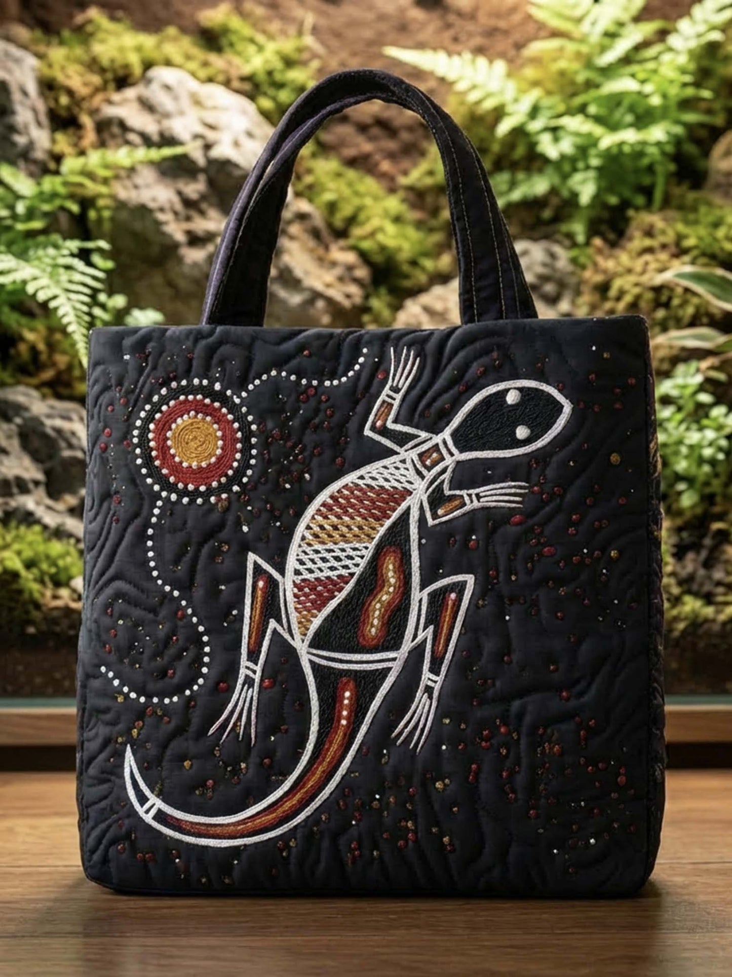 Retro Ethnic Gecko Quilted Tote Bag
