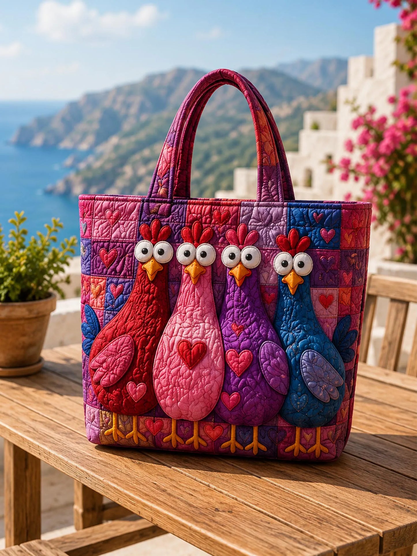 Valentine's Day Chicken Quilted Tote Bag