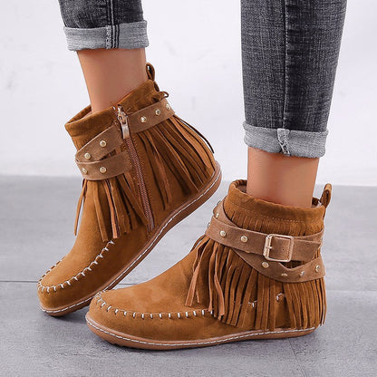 LAST DAY 75% OFF——2024 autumn and winter rivet tassel moccasin boots