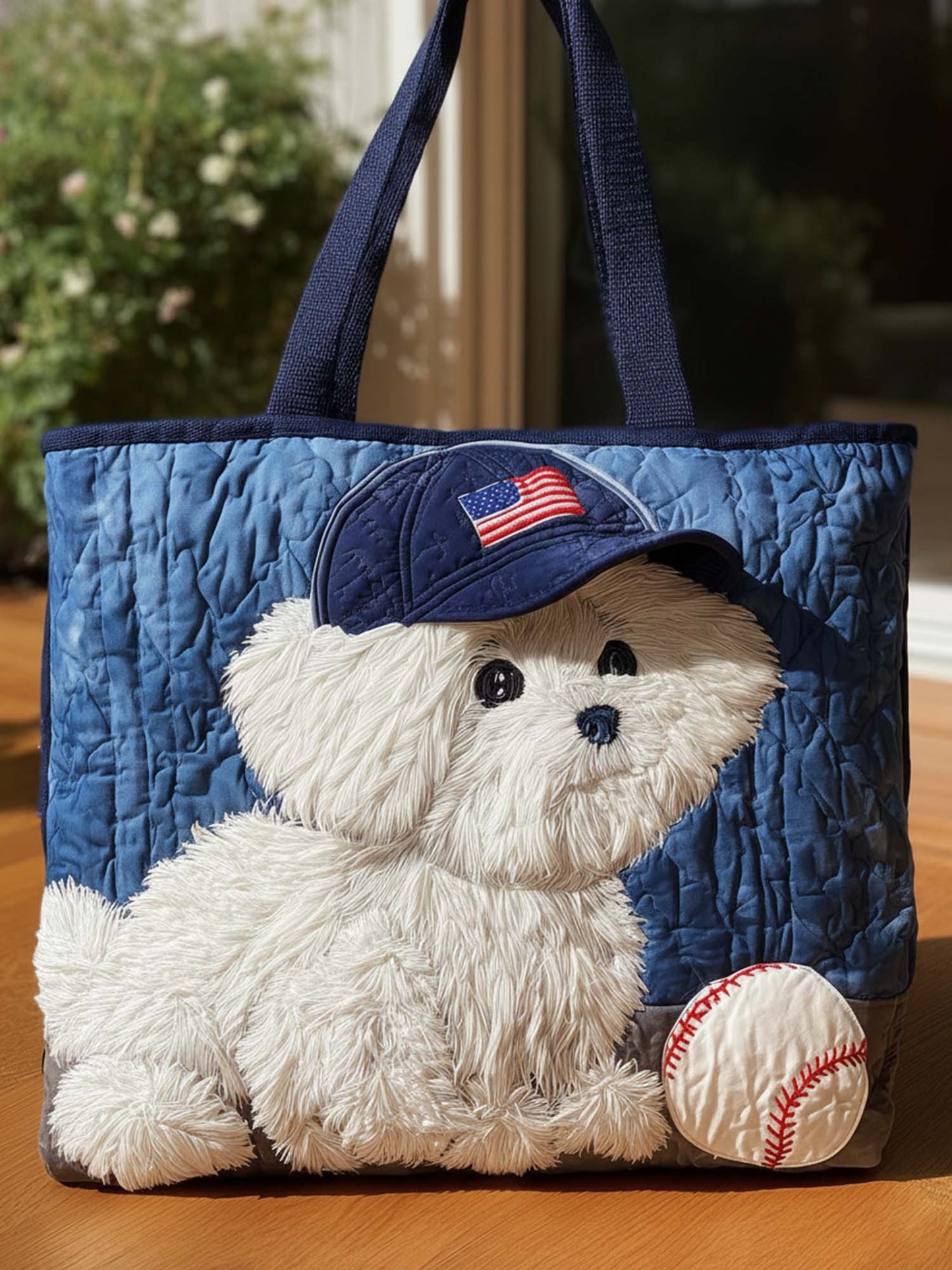 Puppies And Baseball Quilted Tote Bag