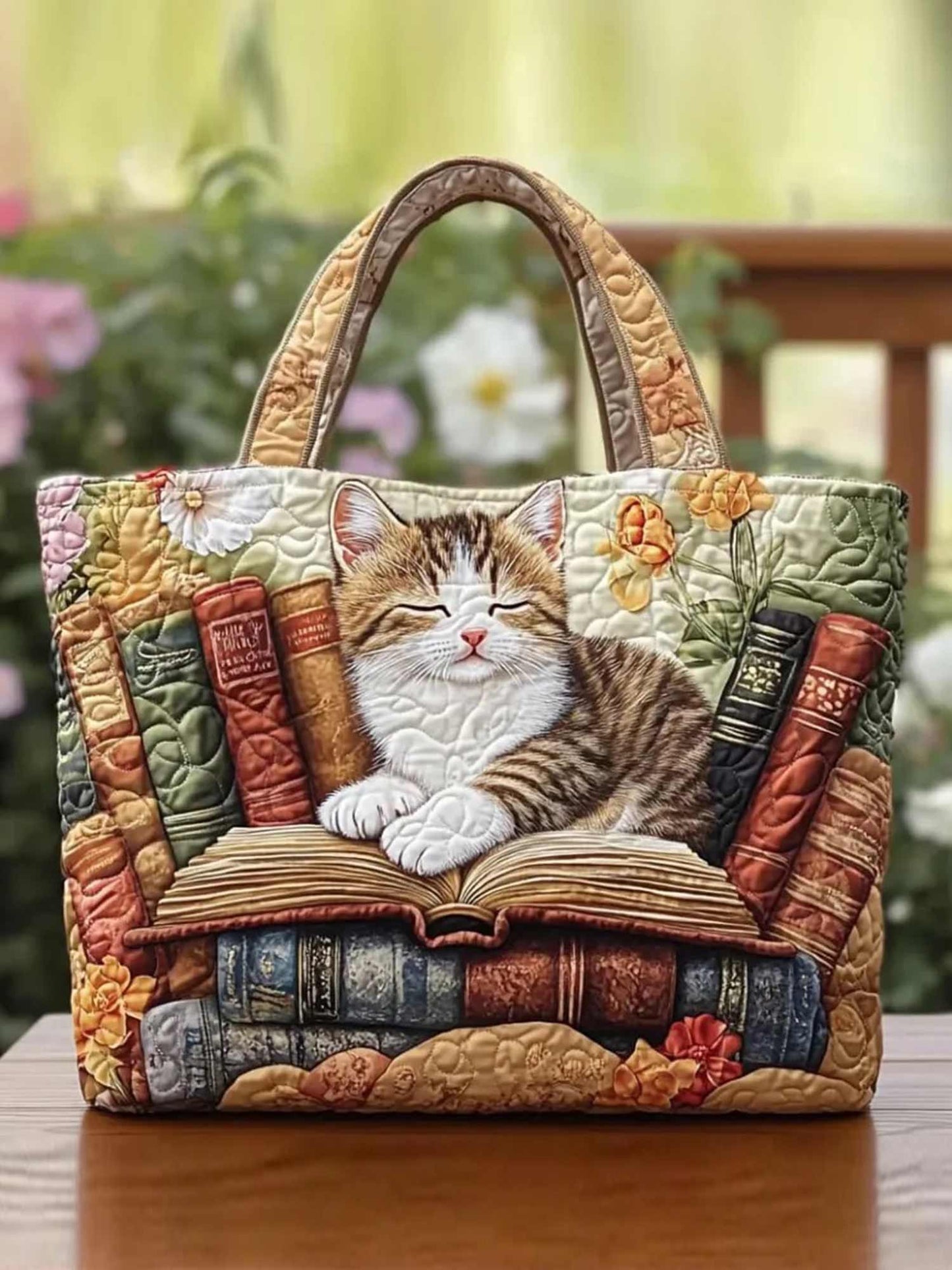 Golden Cat Quilted Tote Bag