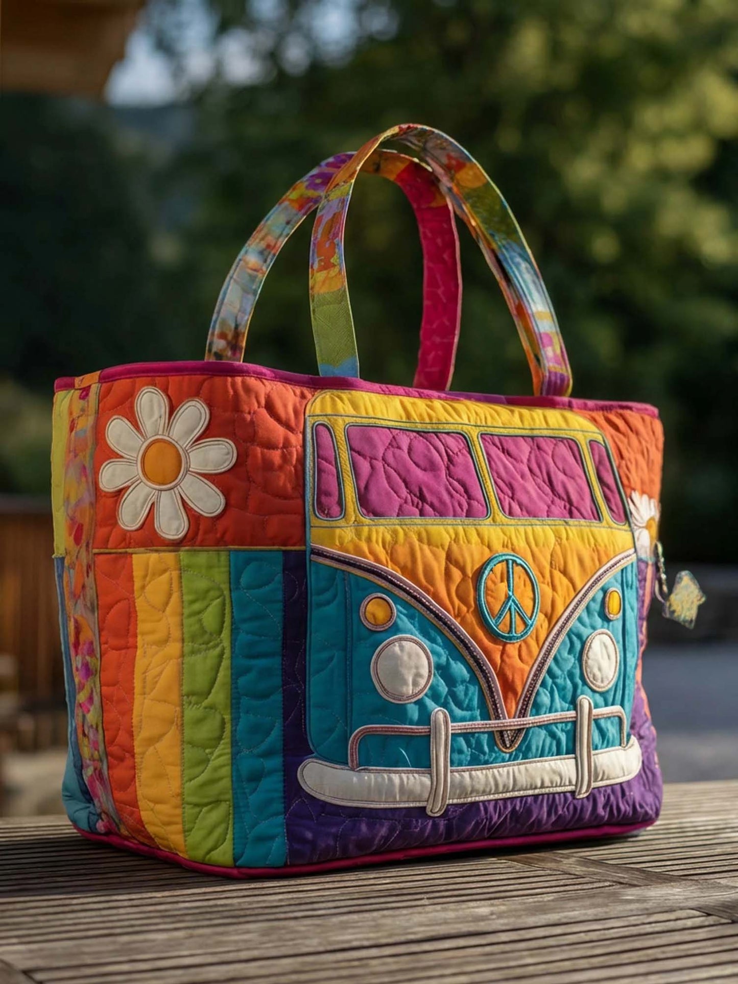 Hippie Van Quilted Tote Bag