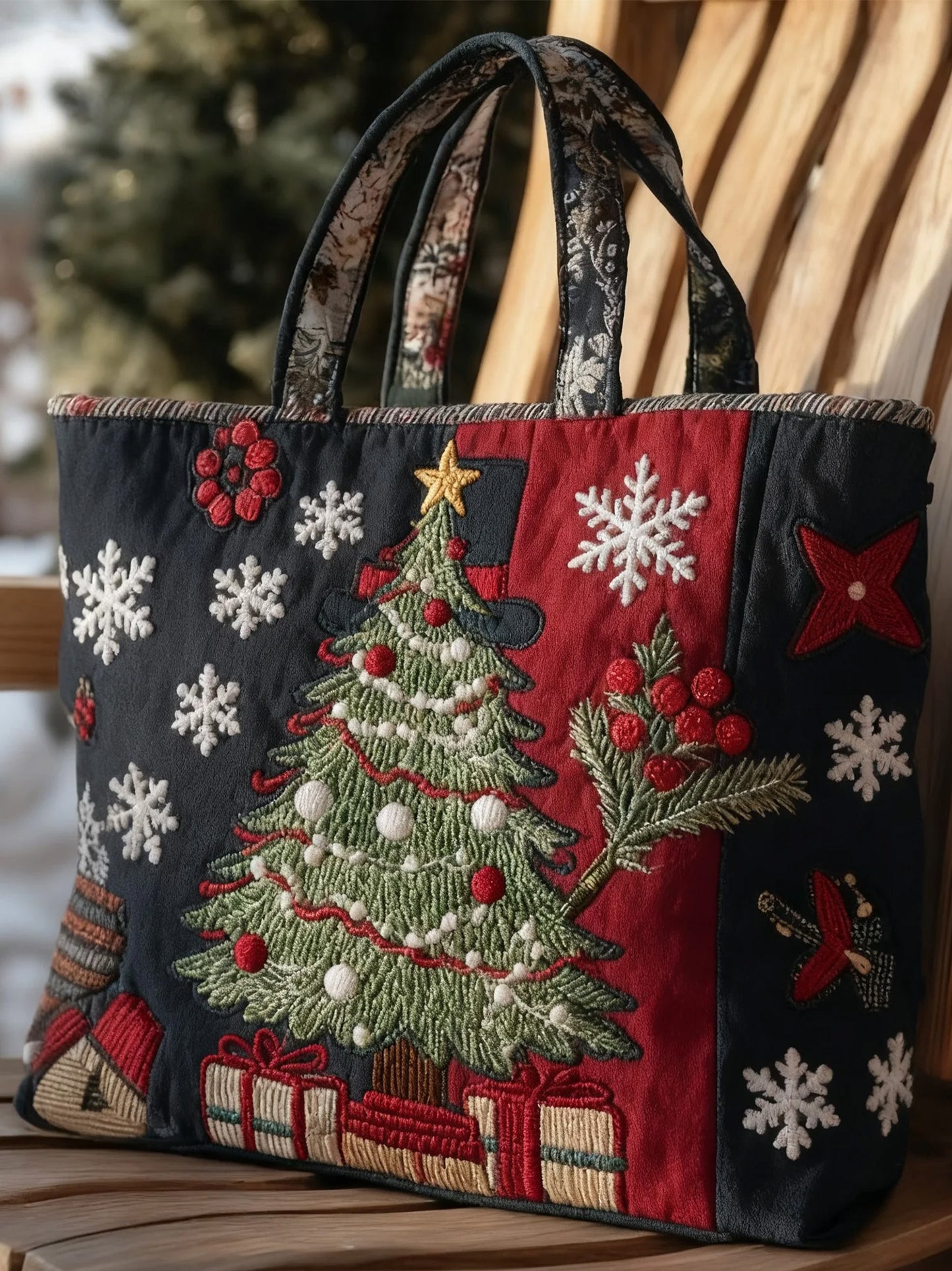 Christmas Christmas Tree Print  Quilted Tote Gag