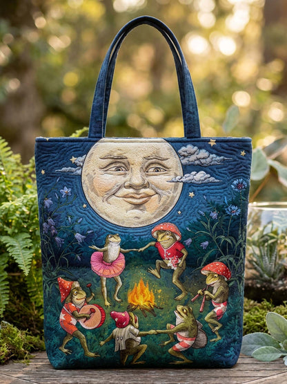 Moon And Dancing Frog Quilted Tote Bag