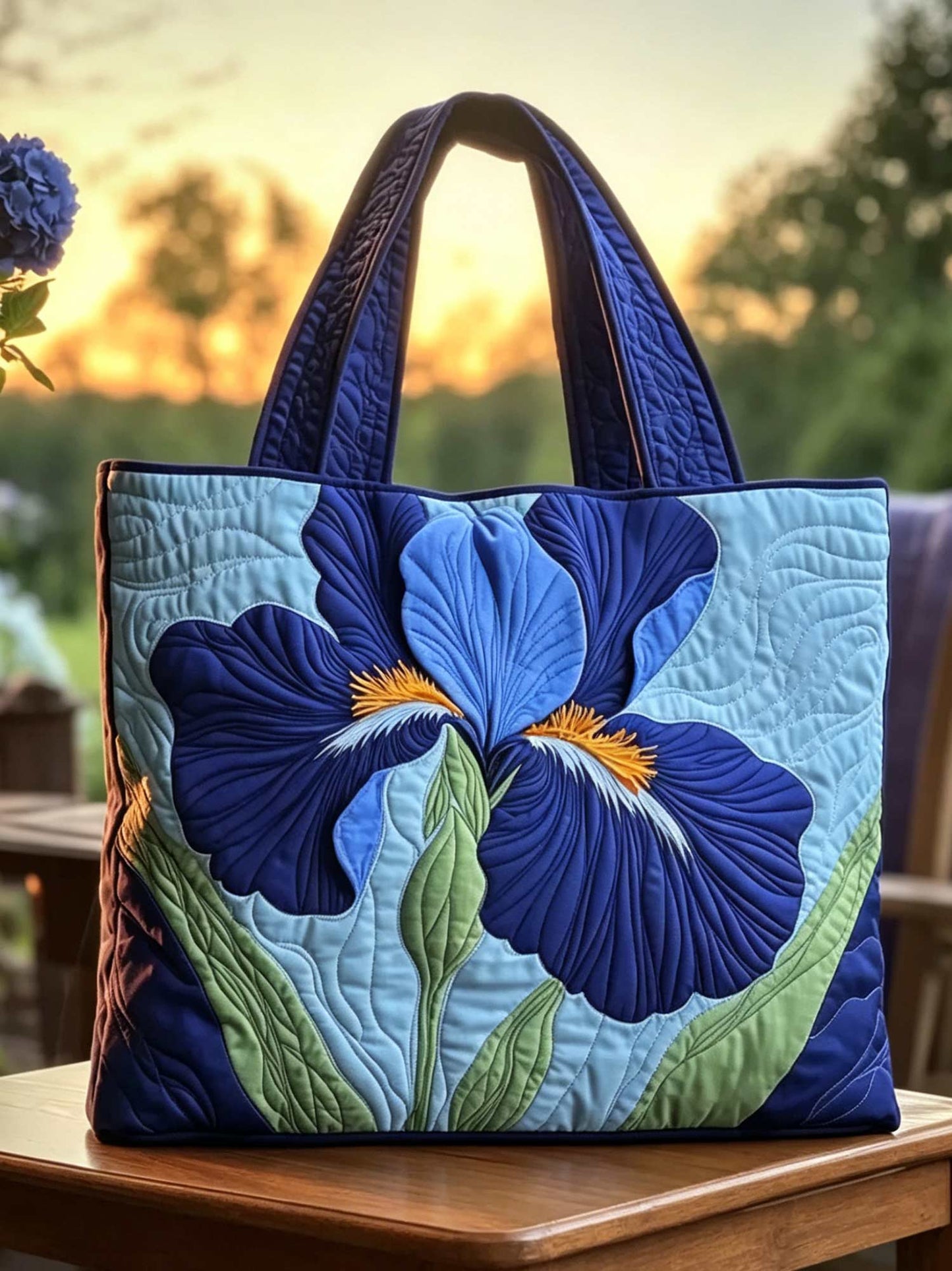 Elegant Iris Pattern Quilted Tote Bag