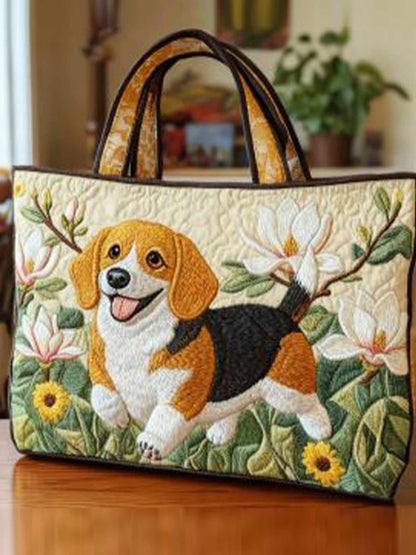 Happy Puppy Quilted Tote Bag